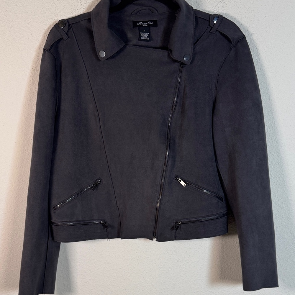 Anna Cai large gray moto jacket never worn